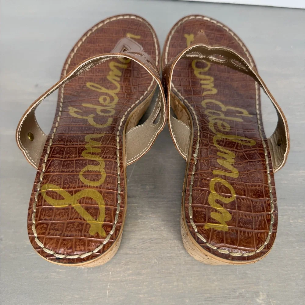 Sam Edelman Ralphie Wedge Sandals Womens 9.5 Brown Leather Cork Thong
